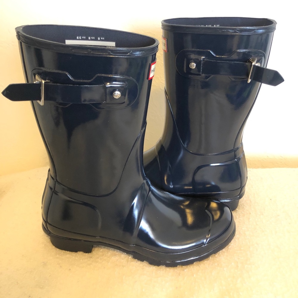 NEW Navy Blue Glossy HUNTER Short RAIN Boots